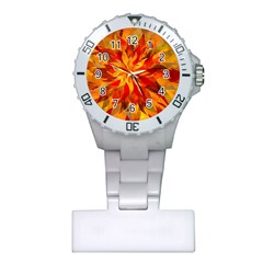 Flower Blossom Red Orange Abstract Plastic Nurses Watch by Pakrebo