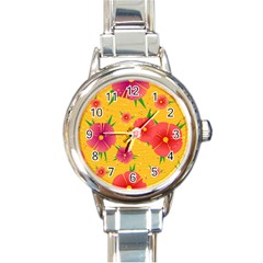 Background Flowers Floral Pattern Round Italian Charm Watch