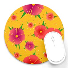 Background Flowers Floral Pattern Round Mousepads