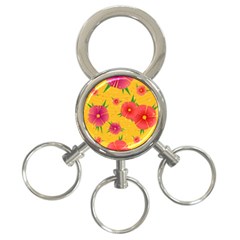 Background Flowers Floral Pattern 3-Ring Key Chains