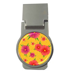 Background Flowers Floral Pattern Money Clips (Round) 