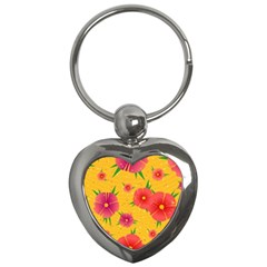 Background Flowers Floral Pattern Key Chains (Heart) 