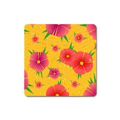 Background Flowers Floral Pattern Square Magnet