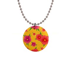 Background Flowers Floral Pattern 1  Button Necklace