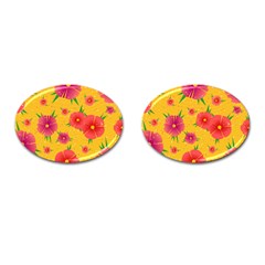 Background Flowers Floral Pattern Cufflinks (Oval)