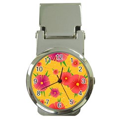 Background Flowers Floral Pattern Money Clip Watches