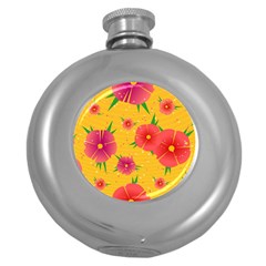 Background Flowers Floral Pattern Round Hip Flask (5 oz)