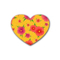 Background Flowers Floral Pattern Rubber Coaster (Heart) 