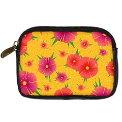 Background Flowers Floral Pattern Digital Camera Leather Case