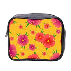 Background Flowers Floral Pattern Mini Toiletries Bag (Two Sides)