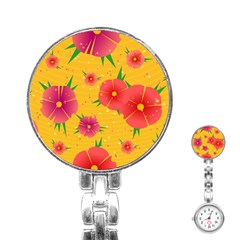 Background Flowers Floral Pattern Stainless Steel Nurses Watch