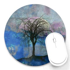 Tree Moon Sky Watercolor Painting Round Mousepads by Pakrebo