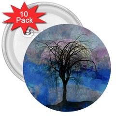 Tree Moon Sky Watercolor Painting 3  Buttons (10 Pack)  by Pakrebo