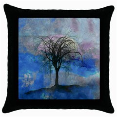 Tree Moon Sky Watercolor Painting Throw Pillow Case (black) by Pakrebo