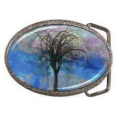 Tree Moon Sky Watercolor Painting Belt Buckles by Pakrebo