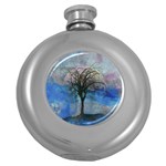 Tree Moon Sky Watercolor Painting Round Hip Flask (5 oz) Front