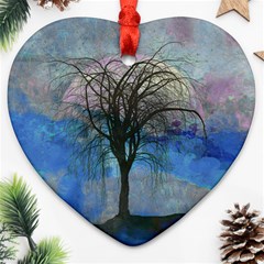 Tree Moon Sky Watercolor Painting Heart Ornament (two Sides) by Pakrebo