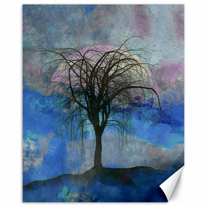 Tree Moon Sky Watercolor Painting Canvas 16  x 20 