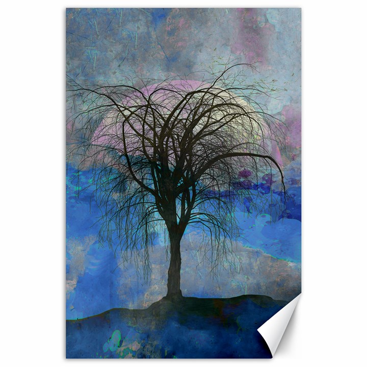 Tree Moon Sky Watercolor Painting Canvas 24  x 36 