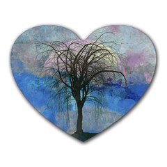 Tree Moon Sky Watercolor Painting Heart Mousepads