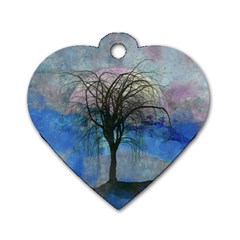 Tree Moon Sky Watercolor Painting Dog Tag Heart (one Side) by Pakrebo