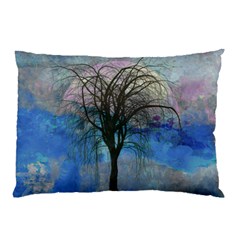 Tree Moon Sky Watercolor Painting Pillow Case by Pakrebo