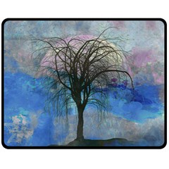 Tree Moon Sky Watercolor Painting Fleece Blanket (medium)  by Pakrebo