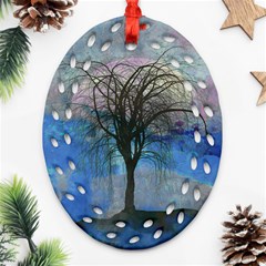 Tree Moon Sky Watercolor Painting Ornament (oval Filigree) by Pakrebo