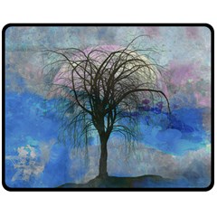 Tree Moon Sky Watercolor Painting Double Sided Fleece Blanket (medium)  by Pakrebo