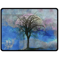 Tree Moon Sky Watercolor Painting Double Sided Fleece Blanket (large)  by Pakrebo