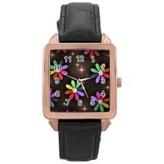 Illustrations Background Floral Flowers Rose Gold Leather Watch  by Pakrebo