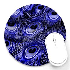 Peacock Feathers Color Plumage Round Mousepads by Pakrebo