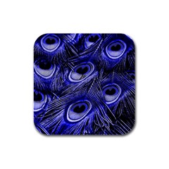 Peacock Feathers Color Plumage Rubber Square Coaster (4 Pack) 