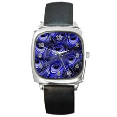 Peacock Feathers Color Plumage Square Metal Watch by Pakrebo