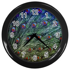 Peacock Feathers Colorful Feather Wall Clock (black) by Pakrebo