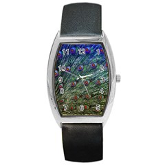 Peacock Feathers Colorful Feather Barrel Style Metal Watch by Pakrebo