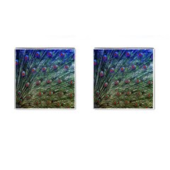 Peacock Feathers Colorful Feather Cufflinks (square) by Pakrebo