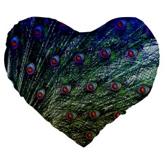 Peacock Feathers Colorful Feather Large 19  Premium Heart Shape Cushions by Pakrebo