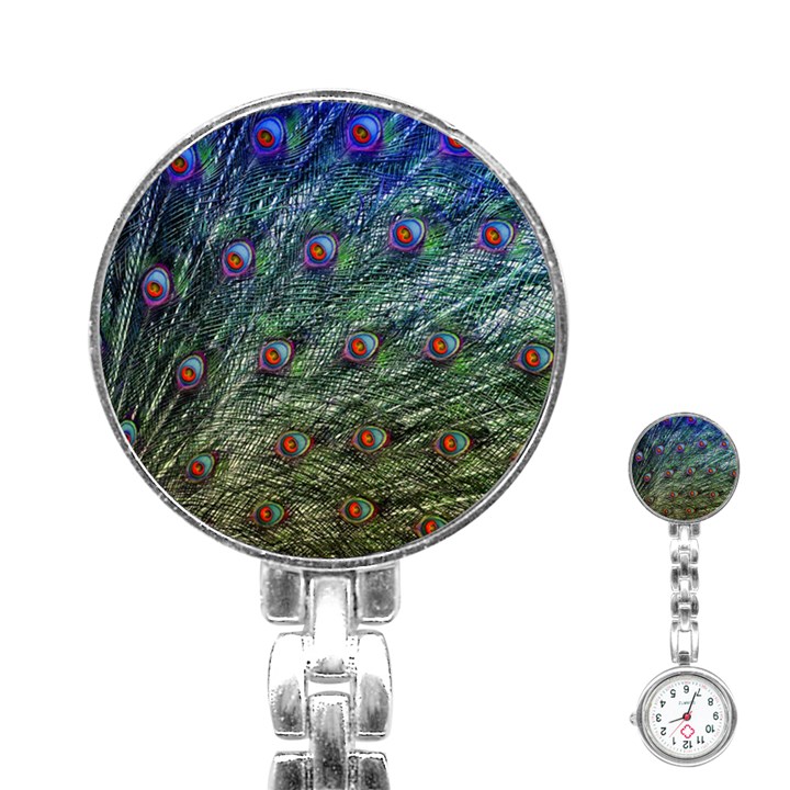 Peacock Feathers Colorful Feather Stainless Steel Nurses Watch