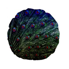 Peacock Feathers Colorful Feather Standard 15  Premium Flano Round Cushions by Pakrebo