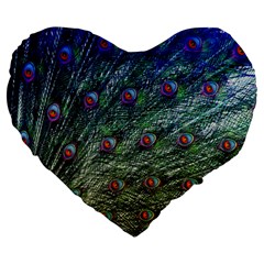 Peacock Feathers Colorful Feather Large 19  Premium Flano Heart Shape Cushions by Pakrebo