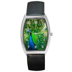 Peacock Peafowl Pattern Plumage Barrel Style Metal Watch by Pakrebo