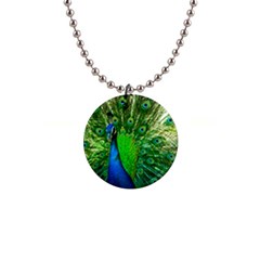 Peacock Peafowl Pattern Plumage 1  Button Necklace by Pakrebo