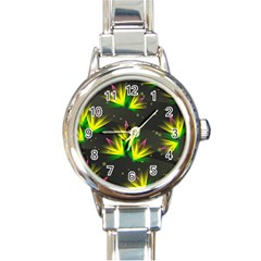 Background Floral Abstract Lines Round Italian Charm Watch by Pakrebo