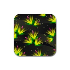 Background Floral Abstract Lines Rubber Square Coaster (4 Pack)  by Pakrebo