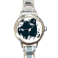 Cat Nature Design Animal Skin Black Round Italian Charm Watch by HermanTelo