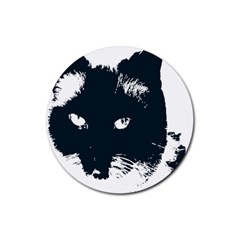 Cat Nature Design Animal Skin Black Rubber Coaster (round)  by HermanTelo