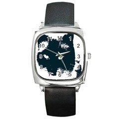 Cat Nature Design Animal Skin Black Square Metal Watch