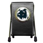 Cat Nature Design Animal Skin Black Pen Holder Desk Clock Front