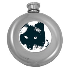 Cat Nature Design Animal Skin Black Round Hip Flask (5 Oz) by HermanTelo